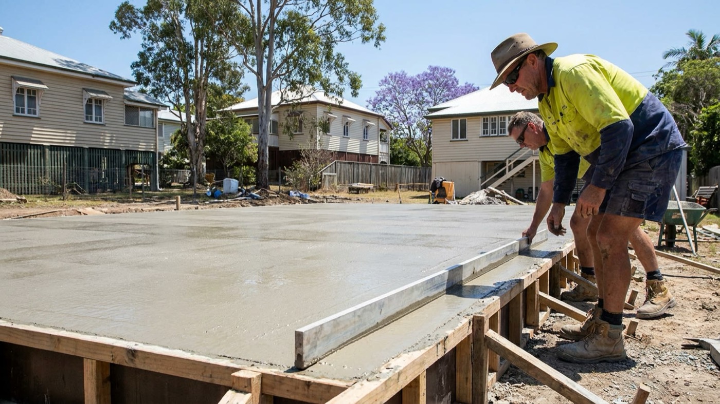 An Australian concreting tradesperson at work on site