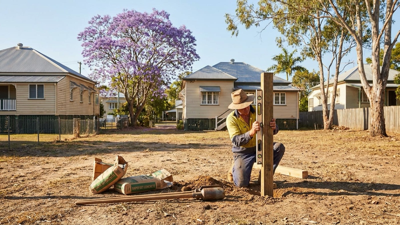 An Australian fencing tradesperson at work on site